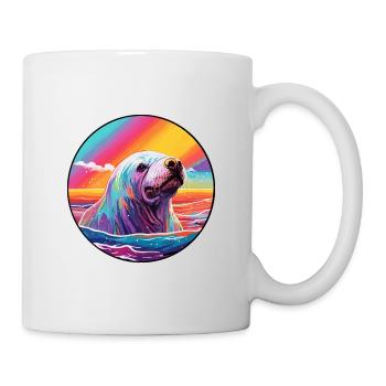 Walrus Colorful Watercolor Cartoon Kawaii Animal - Mug - white - Right