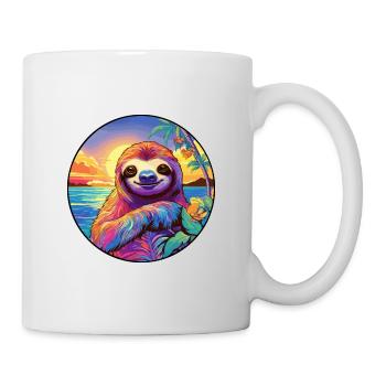 Faultier buntes Aquarell Cartoon Kawaii Tier - Tasse - Weiß - Rechts