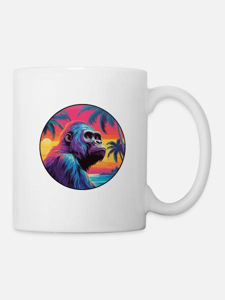 Gorille Aquarelle Colorée Dessin Animé Kawaii Animal - Mug blanc - blanc