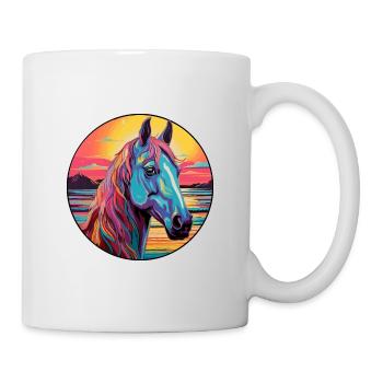 Pferd buntes Aquarell Karikatur Kawaii Tier - Tasse - Weiß - Rechts