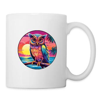 Owl Colorful Watercolor Cartoon Kawaii Animal - Mug - white - Right