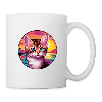 Chaton coloré aquarelle dessin animé kawaii animal - Mug blanc - blanc - Droite