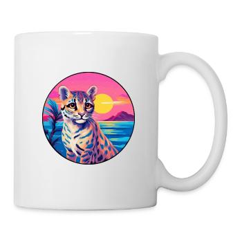 Ocelot Colorful Watercolor Cartoon Kawaii Animal - Mug - white - Right