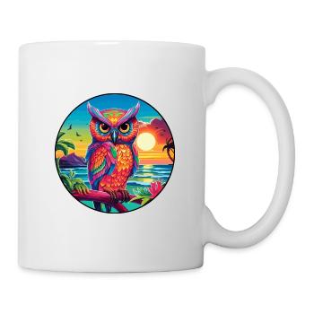 Owl Colorful Watercolor Cartoon Kawaii Animal - Mug - white - Right