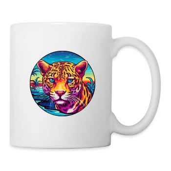 Jaguar Buntes Aquarell Cartoon Kawaii Tier - Tasse - Weiß - Rechts