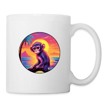 Affe Buntes Aquarell Cartoon Kawaii Tier - Tasse - Weiß - Rechts