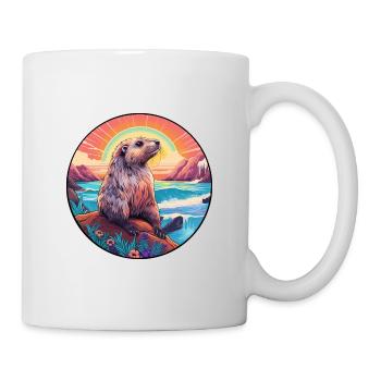 Murmeltier buntes Aquarell Cartoon Kawaii Tier - Tasse - Weiß - Rechts