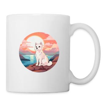 Polarfuchs Bunte Aquarell-Karikatur Kawaii Haustier - Tasse - Weiß - Rechts