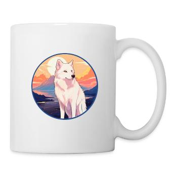 Loup arctique coloré aquarelle dessin animé kawaii animal de compagnie - Mug blanc - blanc - Droite