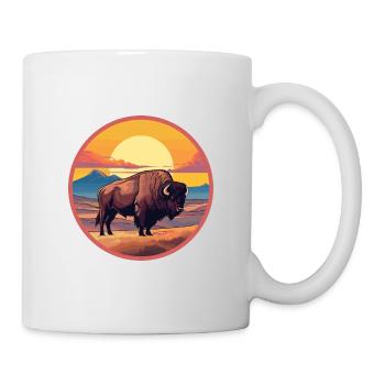 Bison Colorful Watercolor Cartoon Kawaii Animal - Mug - white - Right