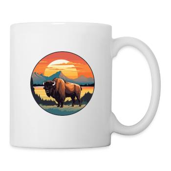 Buffalo Colorful Watercolor Cartoon Kawaii Animal - Mug - white - Right