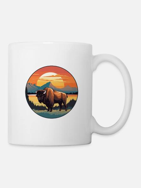 Büffel buntes Aquarell Cartoon Kawaii Tier - Tasse - Weiß