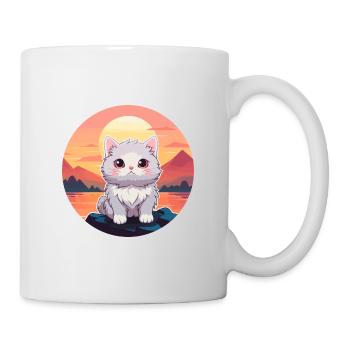 Katze buntes Aquarell Cartoon Kawaii Tier - Tasse - Weiß - Rechts