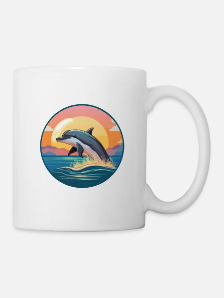 Dauphin Aquarelle Colorée Dessin Animé Kawaii Animal - Mug blanc - blanc
