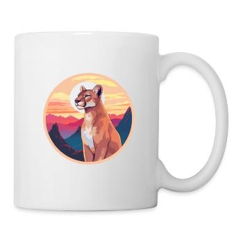 Cougar Colorful Watercolor Cartoon Kawaii Animal - Mug - white - Right