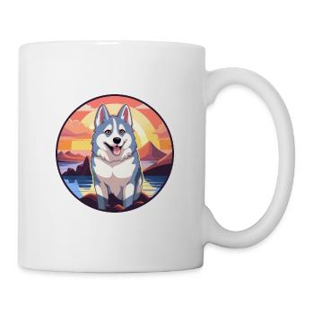 Husky Hund Bunte Aquarell-Karikatur Kawaii Haustier - Tasse - Weiß - Rechts