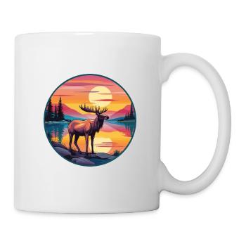 Moose Colorful Watercolor Cartoon Kawaii Animal - Mug - white - Right