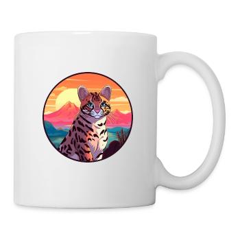 Ocelot Colorful Watercolor Cartoon Kawaii Animal - Mug - white - Right