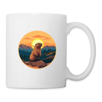 Und täglich grüßt das Murmeltier bunte Aquarell-Karikatur Kawaii Haustier - Tasse - Weiß - Rechts