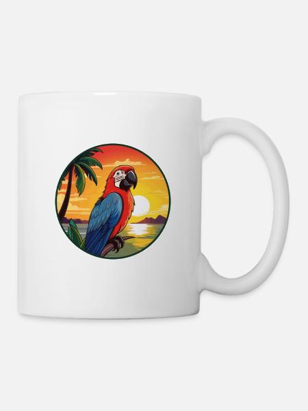 Papagei buntes Aquarell Cartoon Kawaii Tier - Tasse - Weiß