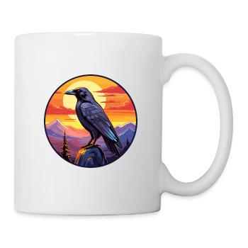 Raven Colorful Watercolor Cartoon Kawaii Animal - Mug - white - Right
