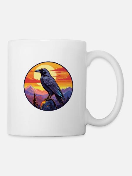 Rabe buntes Aquarell Cartoon Kawaii Tier - Tasse - Weiß