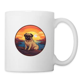 Mopshund buntes Aquarell Cartoon Kawaii Tier - Tasse - Weiß - Rechts