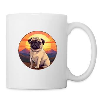 Mopshund buntes Aquarell Cartoon Kawaii Tier - Tasse - Weiß - Rechts