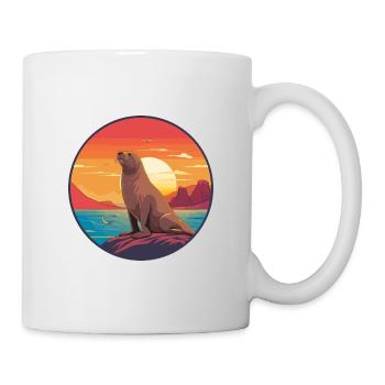 Lion de mer coloré aquarelle dessin animé kawaii animal - Mug blanc - blanc - Droite