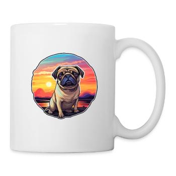Mopshund buntes Aquarell Cartoon Kawaii Tier - Tasse - Weiß - Rechts