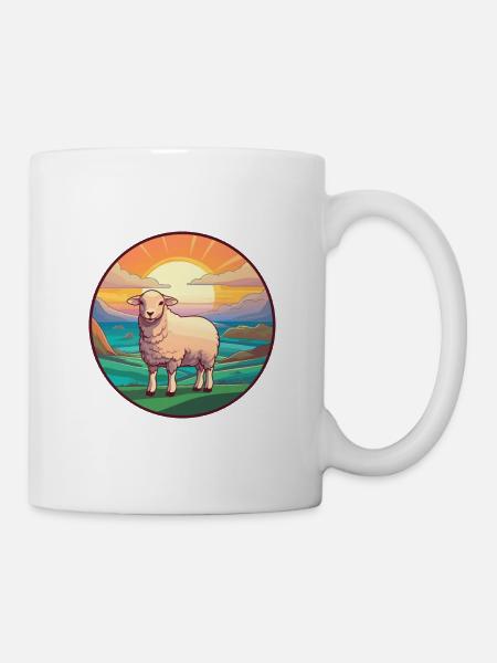Mouton Aquarelle Colorée Dessin Animé Kawaii Animal - Mug blanc - blanc
