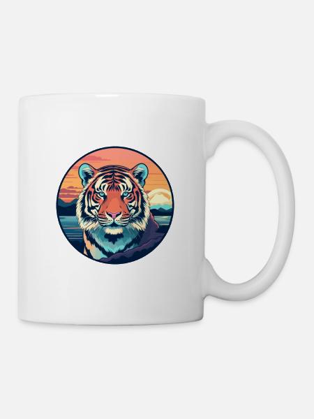 Tiger Buntes Aquarell Cartoon Kawaii Tier - Tasse - Weiß