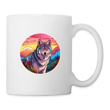 Wolf Colorful Watercolor Cartoon Kawaii Animal - Mug - white - Right