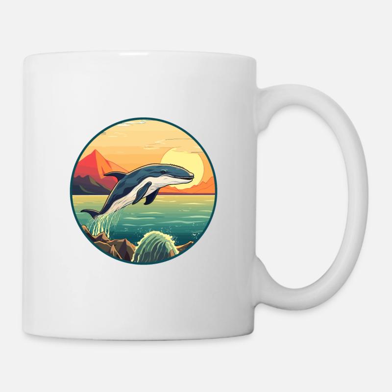 Baleine Aquarelle Colorée Dessin Animé Kawaii Animal - Mug blanc - blanc
