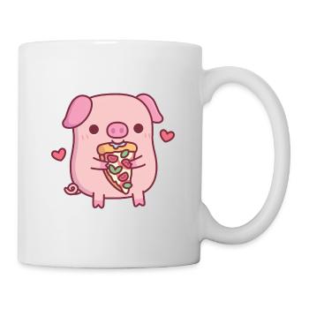 Cute Little Pig Eating Margherita Pizza - Mug - white - Right