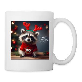 Waschbär im Weihnachtspullover - Tasse - Weiß - Rechts