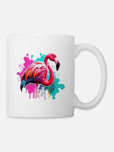 Flamingo / Tier / Pink / Tropisch / Langbeinig - Tasse - Weiß