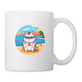 Katze Aquarell Karikatur Kawaii Clipart Tier - Tasse - Weiß - Rechts