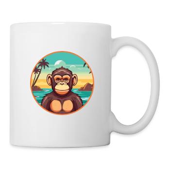 Chimpanzé aquarelle dessin animé Kawaii Clipart animal de compagnie - Mug blanc - blanc - Droite