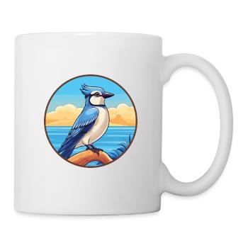 Blauer Eichelhäher Vogel Aquarell Karikatur Kawaii Tier Haustier - Tasse - Weiß - Rechts