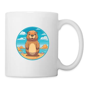 Und täglich grüßt das Murmeltier Aquarell Karikatur Kawaii Clipart Tier - Tasse - Weiß - Rechts