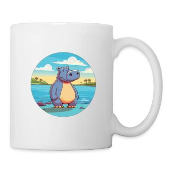 Nilpferd Aquarell Cartoon Kawaii Clipart Tier - Tasse - Weiß - Rechts