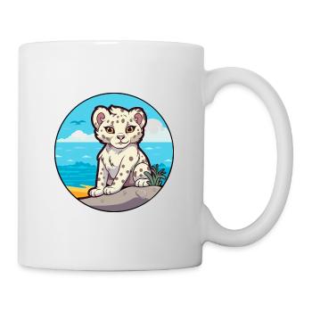 Léopard des neiges aquarelle dessin animé Kawaii Clipart animal de compagnie - Mug blanc - blanc - Droite