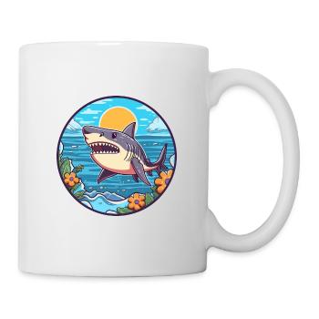Requin aquarelle dessin animé kawaii Clipart Animal - Mug blanc - blanc - Droite