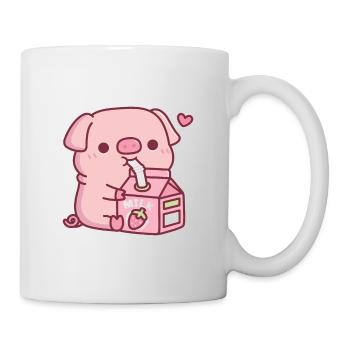 Un petit cochon mignon aime le lait à la fraise - Mug blanc - blanc - Droite