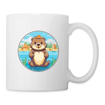 Beaver Watercolor Cartoon Kawaii Clipart Animal - Mug - white - Right