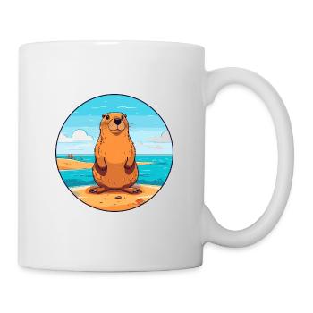 Und täglich grüßt das Murmeltier Aquarell Karikatur Kawaii Clipart Tier - Tasse - Weiß - Rechts