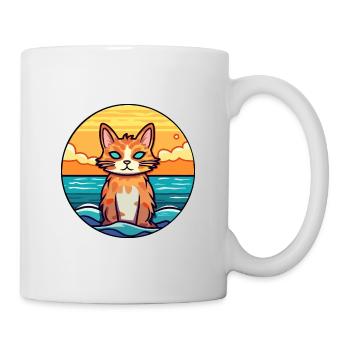 Katze Aquarell Karikatur Kawaii Clipart Tier - Tasse - Weiß - Rechts