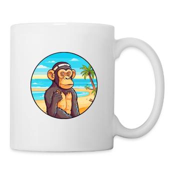 Chimpanzé aquarelle dessin animé Kawaii Clipart animal de compagnie - Mug blanc - blanc - Droite
