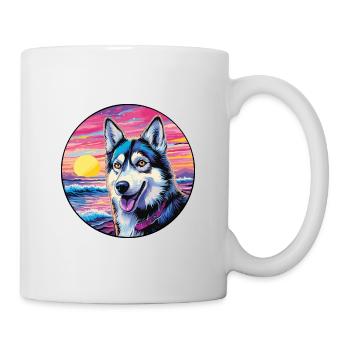 Alaskan Husky Dog Breed Colorful Cartoon Watercolo - Mug - white - Right
